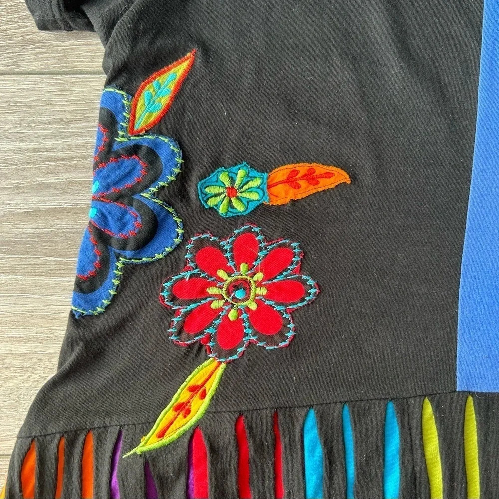 Leopards & Roses Embroidered Patchwork Asymmetrical Hem Tunics - Picture 7 of 15